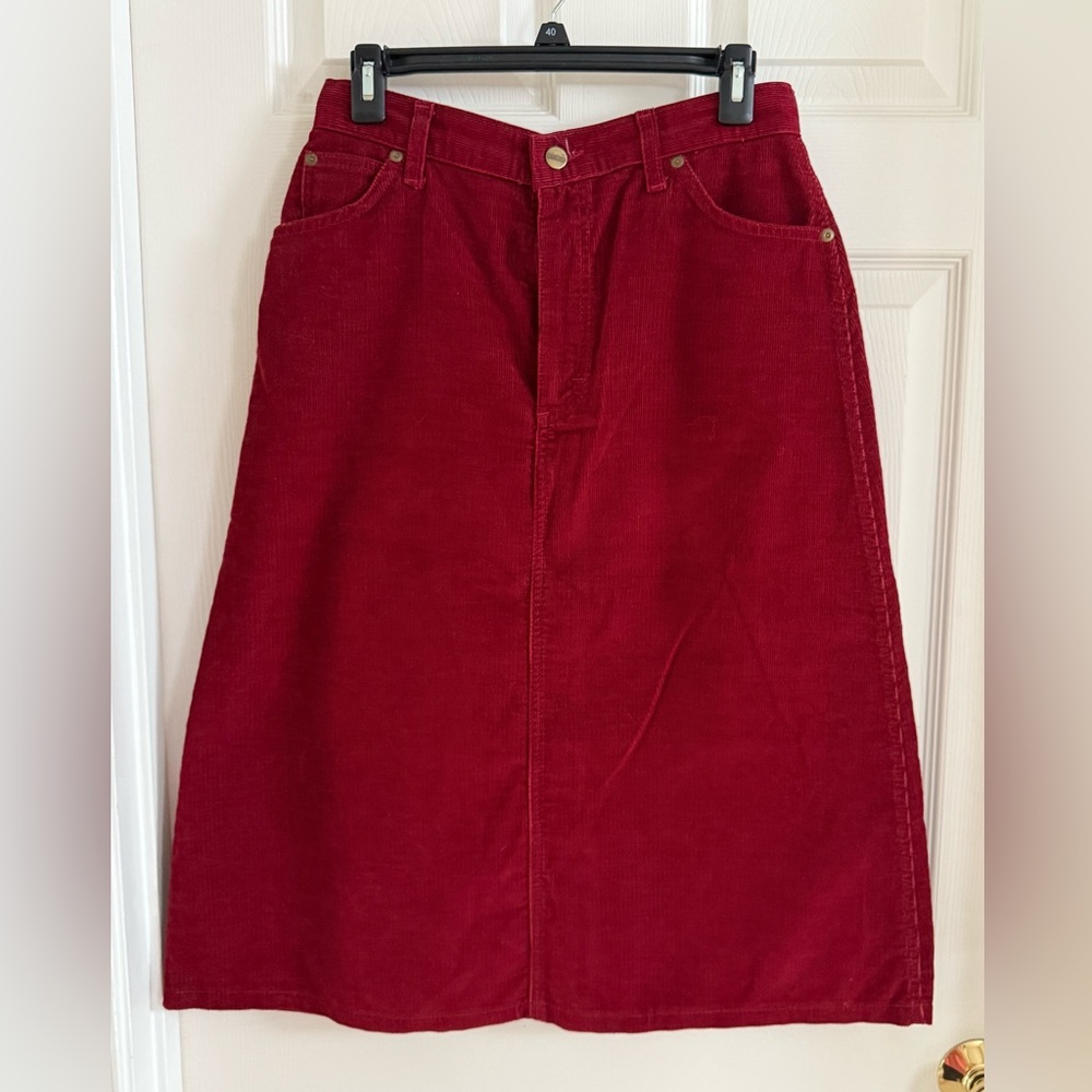 Vintage L.L. Bean Red Corduroy Skirt, A-line Midi